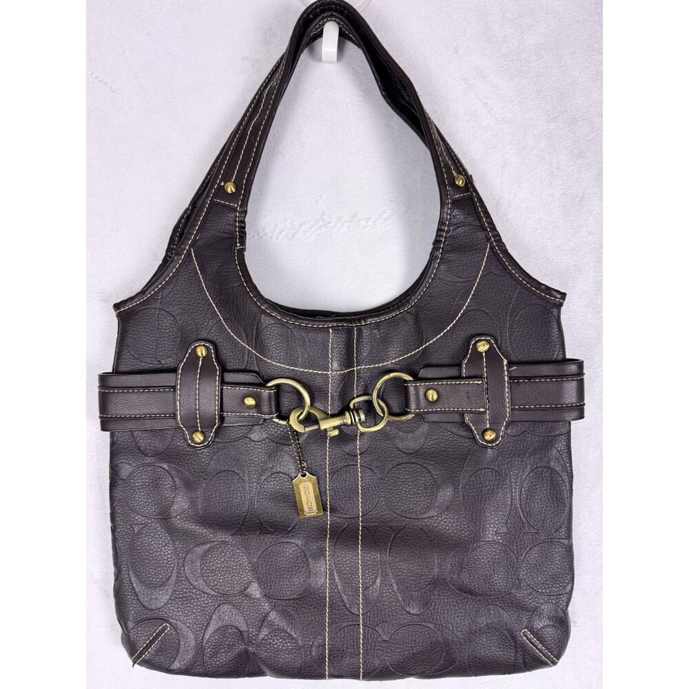 Vintage Coach Ergo Hobo Bag Brown Leather Belted Embossed Shoulder Purse